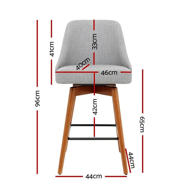 Artiss Set of 4 Wooden Fabric Bar Stools Square Footrest - Light Grey Deals499