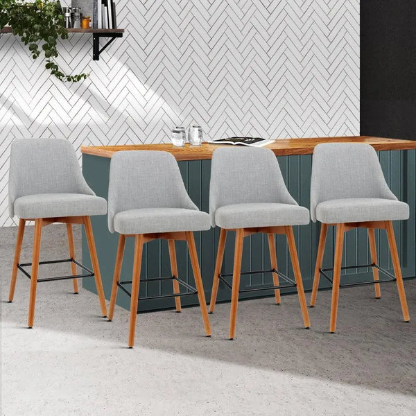 Artiss Set of 4 Wooden Fabric Bar Stools Square Footrest - Light Grey Deals499