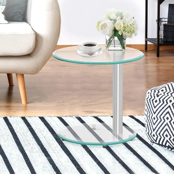 Artiss Side Coffee Table Bedside Furniture Oval Tempered Glass Top 2 Tier Deals499