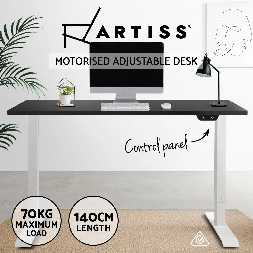 Artiss Standing Desk Adjustable Height Desk Electric Motorised White Frame Black Desk Top 140cm Deals499