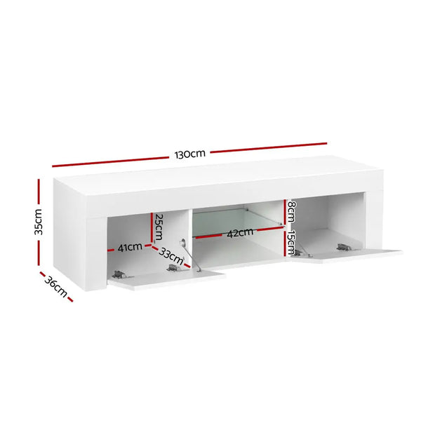 Artiss TV Cabinet Entertainment Unit Stand RGB LED Gloss Furniture 130cm White Deals499