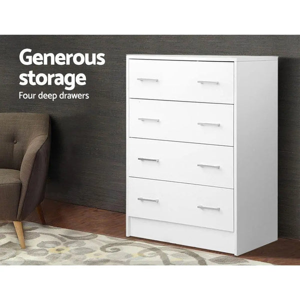 Artiss Tallboy 4 Drawers Storage Cabinet - White Deals499