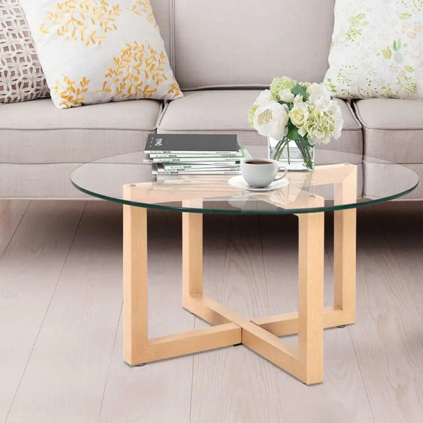 Artiss Tempered Glass Round Coffee Table - Beige Deals499