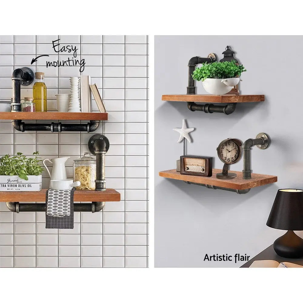 Artiss Wall Shelves Rustic Bookshelf Retro Display Shelves Industrial DIY Pipe Shelf Floating Brackets Deals499