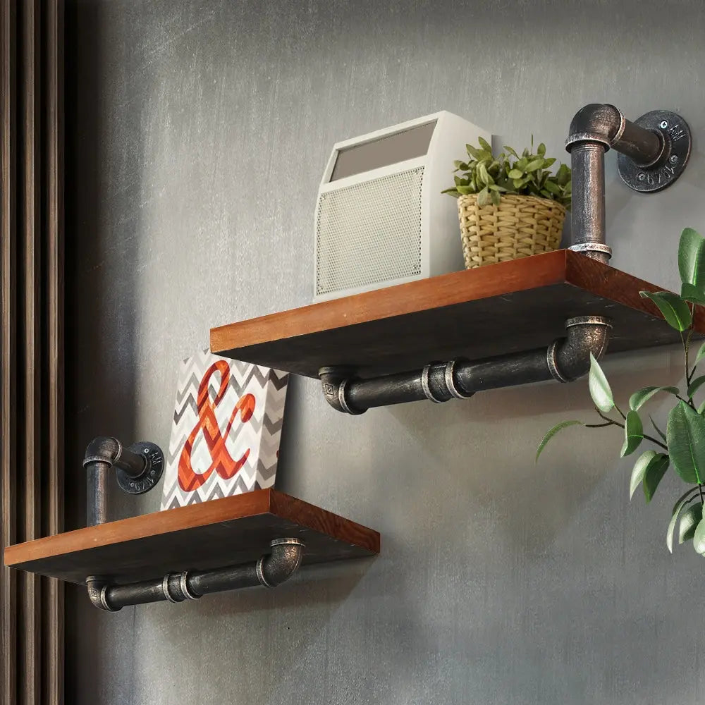 Artiss Wall Shelves Rustic Bookshelf Retro Display Shelves Industrial DIY Pipe Shelf Floating Brackets Deals499