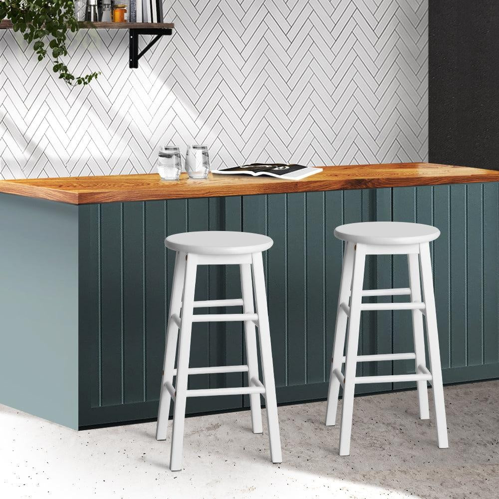 Artiss Set of 2 Beech Wood Backless Bar Stools - White Deals499