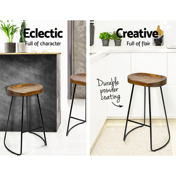 Artiss Set of 2 Backless Elm Wood Bar Stools 75cm - Black Deals499