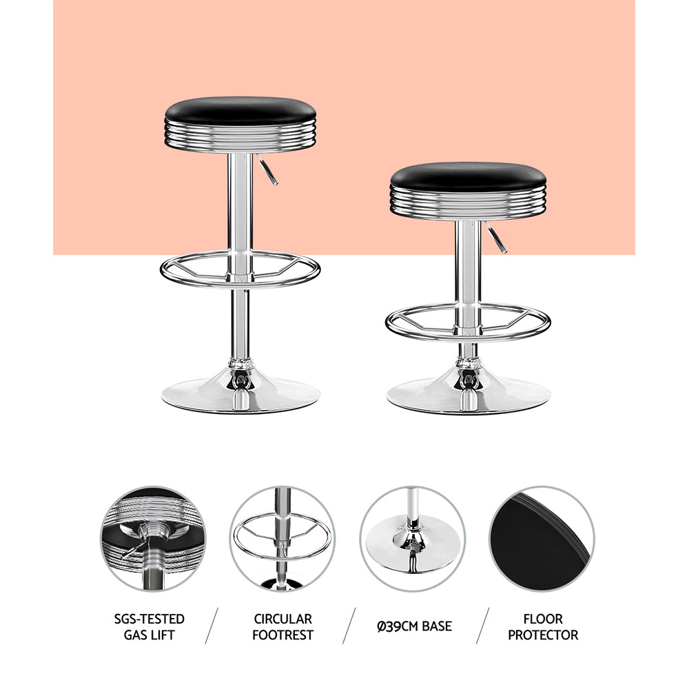 Artiss Set of 2 Backless PU Leather Bar Stools - Black and Chrome Deals499