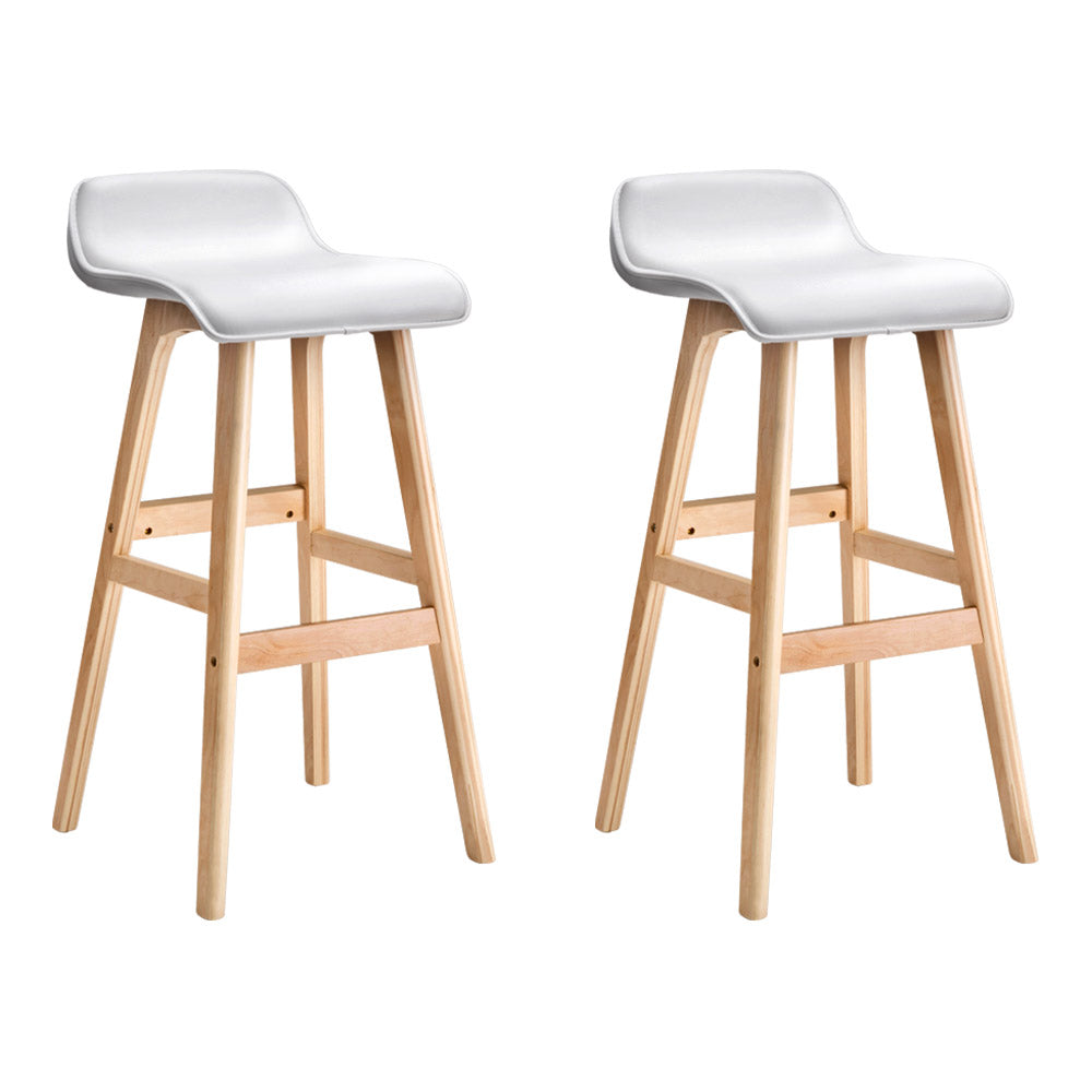 Artiss Set of 2 PU Leather Wood Wave Style Bar Stool - White Deals499