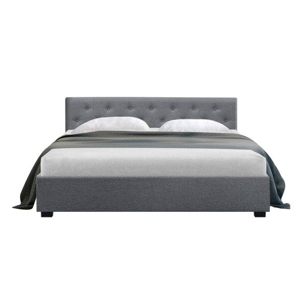 Artiss Vila Bed Frame Fabric Gas Lift Storage - Grey Queen Deals499