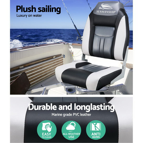 Seamanship Set of 2 Folding Swivel Boat Seats - Grey & Black Deals499