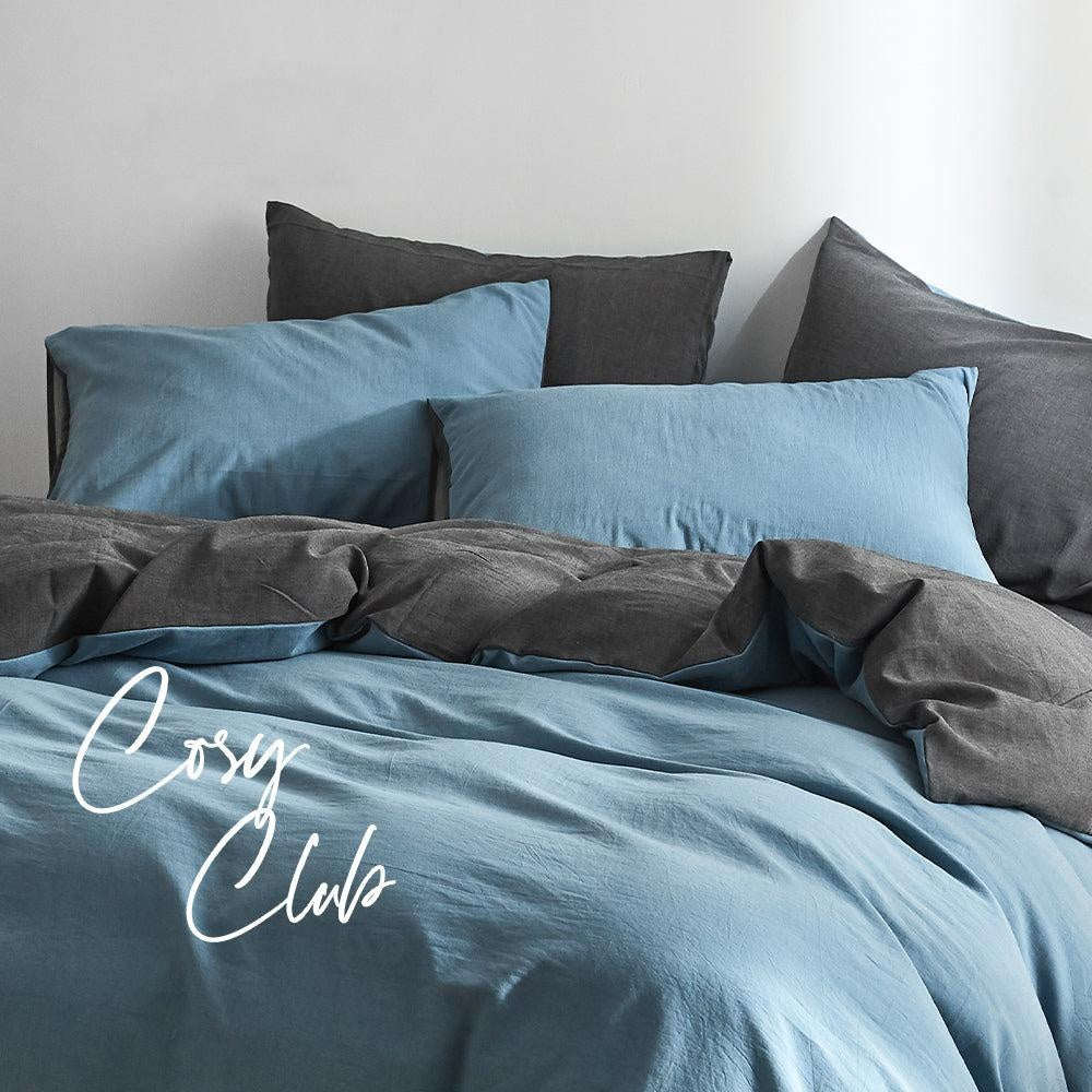 Cosy Club Quilt Cover Set Cotton Duvet Double Blue Dark Blue Deals499