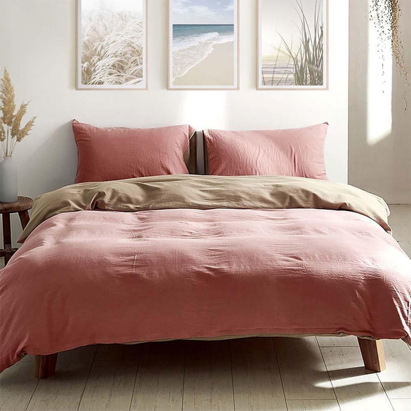 Cosy Club Duvet Cover Quilt Set Doona Cover Pillow Case Blush Beige DOUBLE Deals499