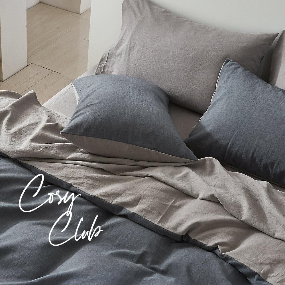 Cosy Club Quilt Cover Set Cotton Duvet King Blue Dark Grey Deals499