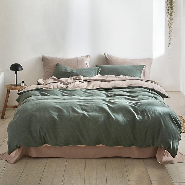 Cosy Club Quilt Cover Set Cotton Duvet Single Green Beige Deals499