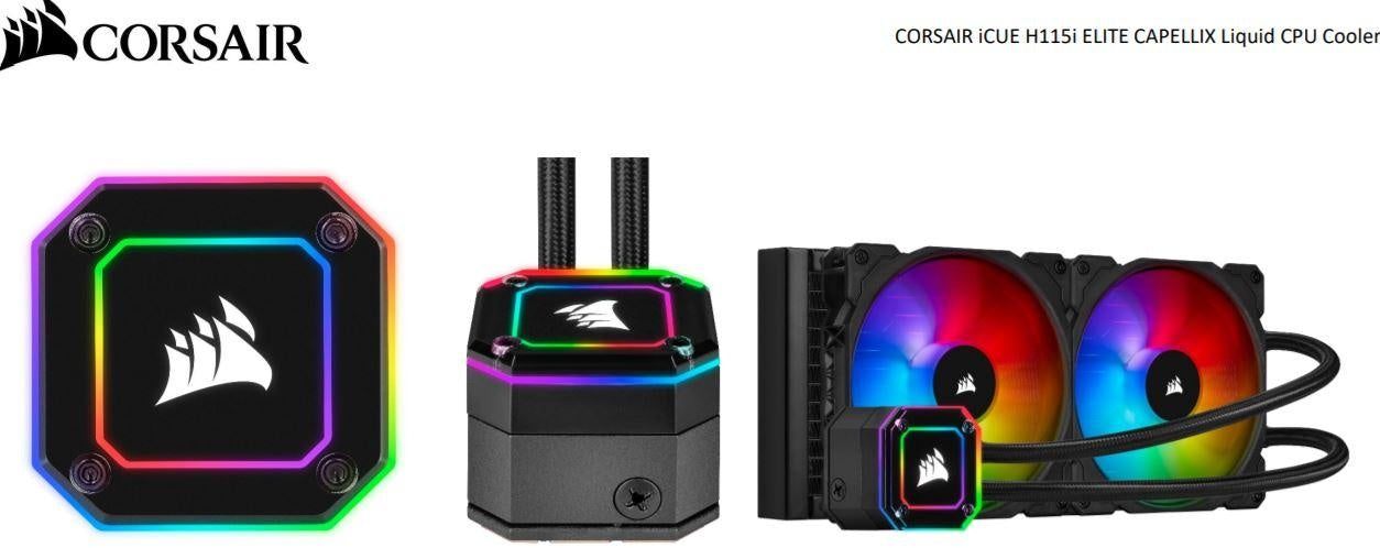 CORSAIR Hydro Series, H115i Elite CAPELLIX 280mm Radiator, 2x ML140 RGB PWM Fans, Ultra Bright RGB Pump Head. Liquid Cooling, 5 Yrs Warranty. CORSAIR