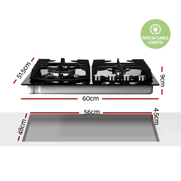 Comfee 60cm Gas Cooktop 4 Burners Kitchen Gas Hob Trivets Stove Cook Top Black Deals499