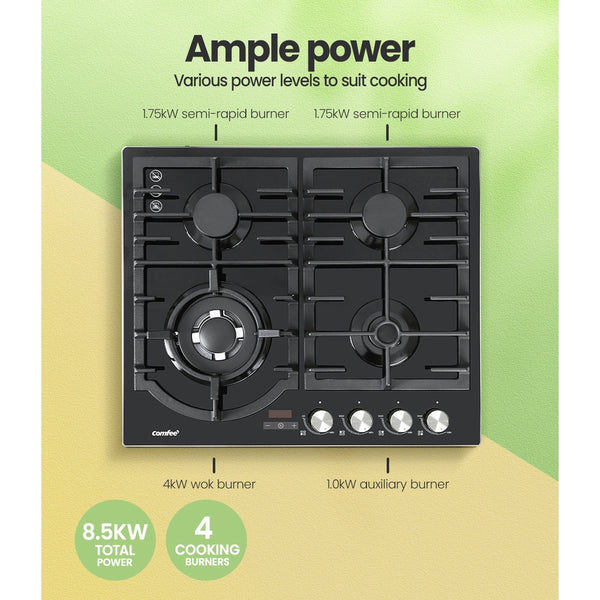 Comfee 60cm Gas Cooktop 4 Burners Kitchen Gas Hob Trivets Stove Cook Top Black Deals499