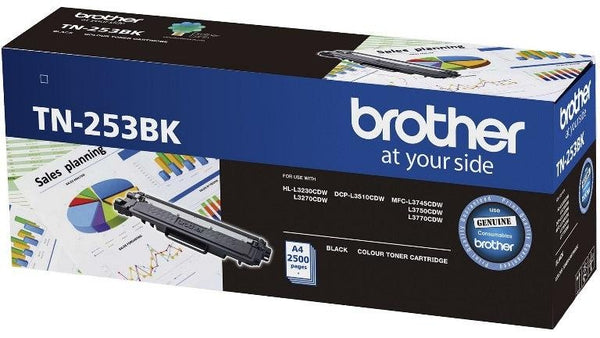 Brother TN-253BK Black Toner Cartridge to Suit -  HL-3230CDW/3270CDW/DCP-L3015CDW/MFC-L3745CDW/L3750CDW/L3770CDW (2,500 Pages) BROTHER