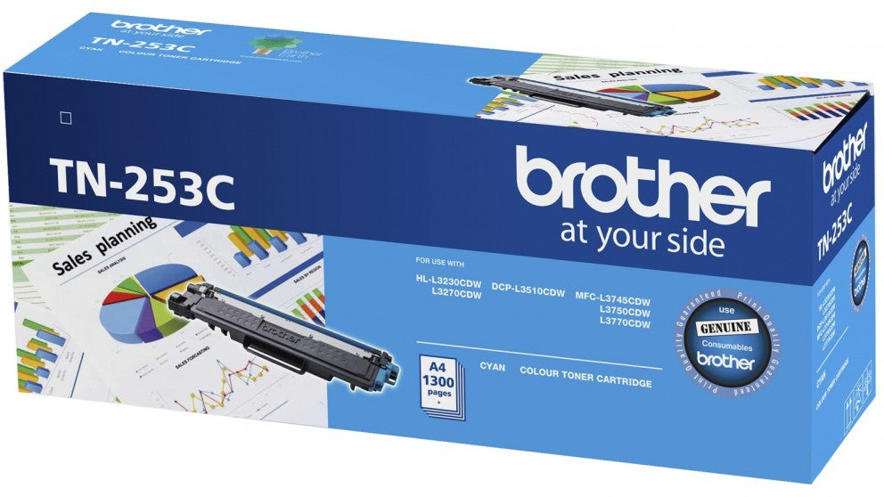 Brother TN-253C Cyan Toner Cartridge to Suit -  HL-3230CDW/3270CDW/DCP-L3015CDW/MFC-L3745CDW/L3750CDW/L3770CDW (1,300 Pages) BROTHER