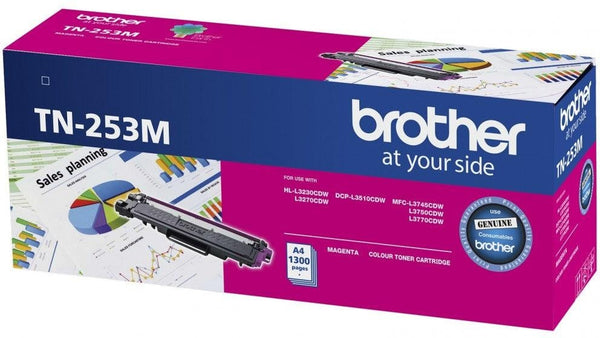 Brother TN-253M Magenta Toner Cartridge to Suit -  HL-3230CDW/3270CDW/DCP-L3015CDW/MFC-L3745CDW/L3750CDW/L3770CDW (1,300 Pages) BROTHER