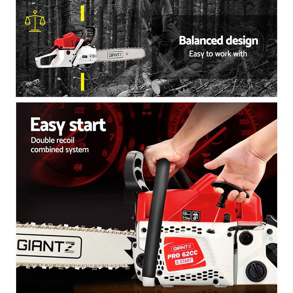 Giantz 62CC Commercial Petrol Chainsaw - Red & White Deals499