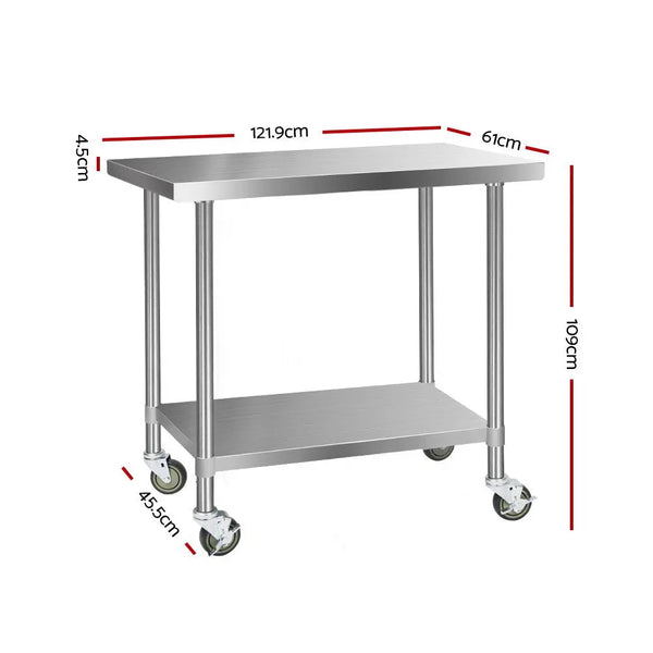 Cefito 304 Stainless Steel Kitchen Benches Work Bench Food Prep Table with Wheels 1219MM x 610MM Deals499