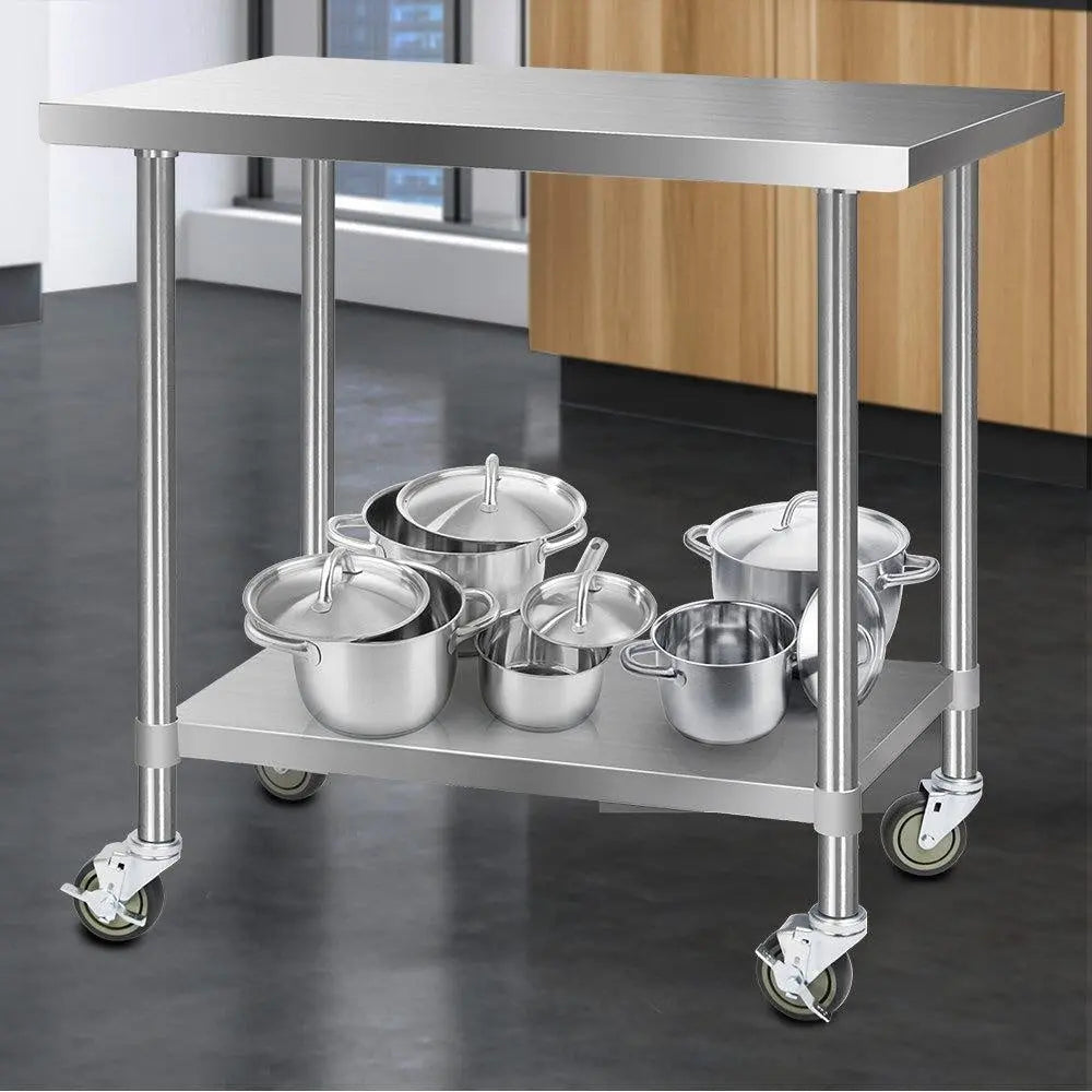 Cefito 304 Stainless Steel Kitchen Benches Work Bench Food Prep Table with Wheels 1219MM x 610MM Deals499