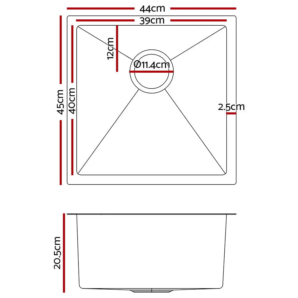 Cefito 44cm x 44cm Stainless Steel Kitchen Sink Under/Top/Flush Mount Black Deals499