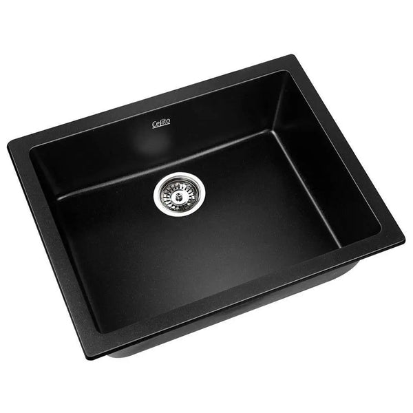 Cefito Stone Kitchen Sink 610X470MM Granite Under/Topmount Basin Bowl Laundry Black Deals499