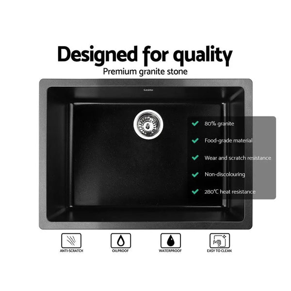 Cefito Stone Kitchen Sink 610X470MM Granite Under/Topmount Basin Bowl Laundry Black Deals499