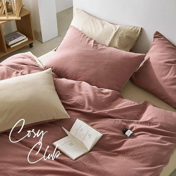 Cosy Club Quilt Cover Set Cotton Duvet Queen Red Beige Deals499