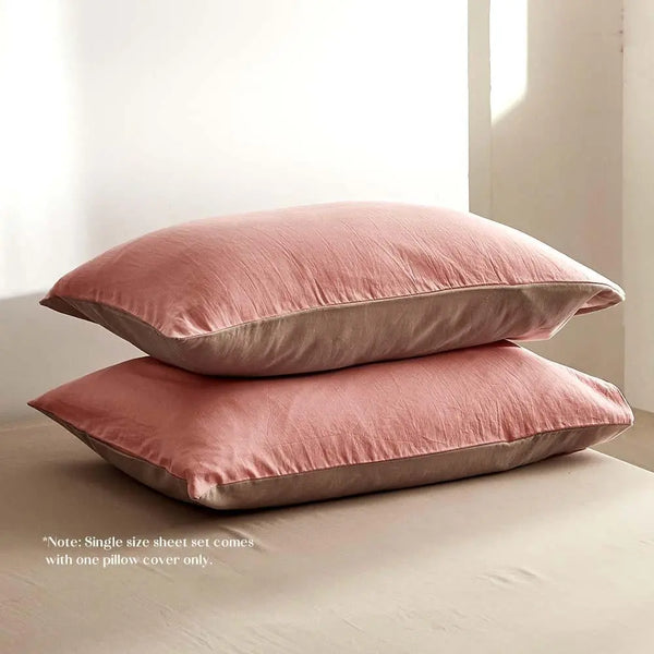 Cosy Club Sheet Set Bed Sheets Set Single Flat Cover Pillow Case Pink Brown Deals499