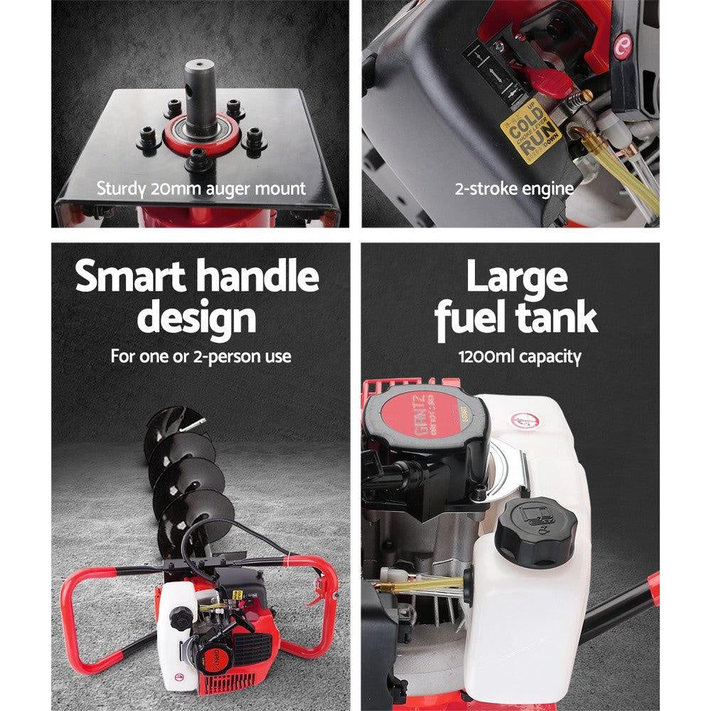 Giantz 66CC Petrol Post Hole Digger Drill Borer Fence Extension Auger Bits Deals499