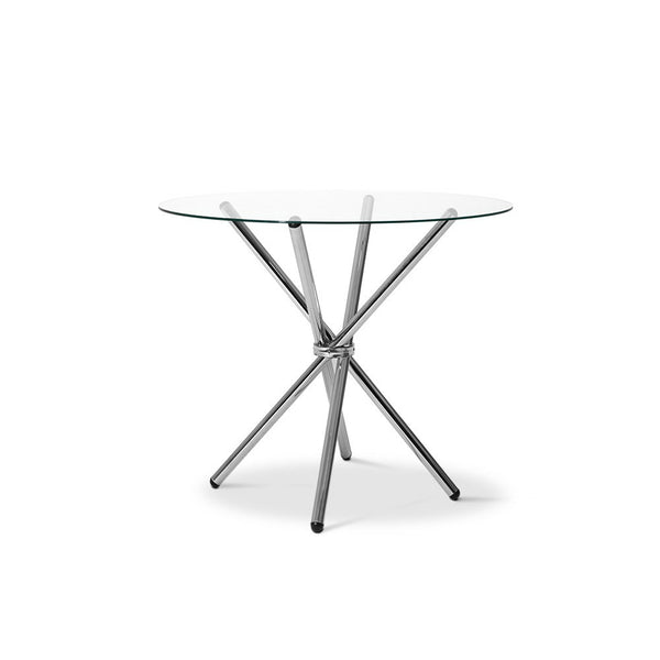 Artiss Round Dining Table 4 Seater 90cm Tempered Glass Clear Chrome Steel Legs Cross Cafe Kitchen Tables Deals499