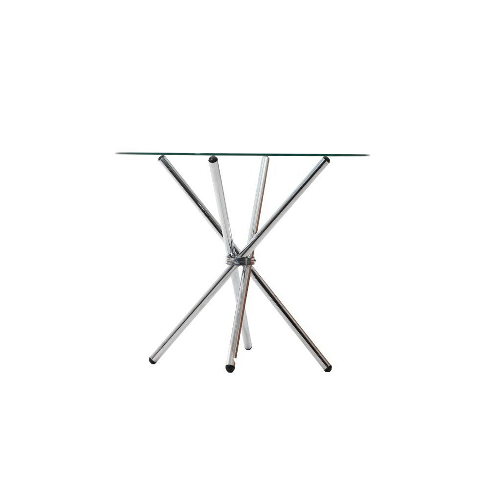 Artiss Round Dining Table 4 Seater 90cm Tempered Glass Clear Chrome Steel Legs Cross Cafe Kitchen Tables Deals499