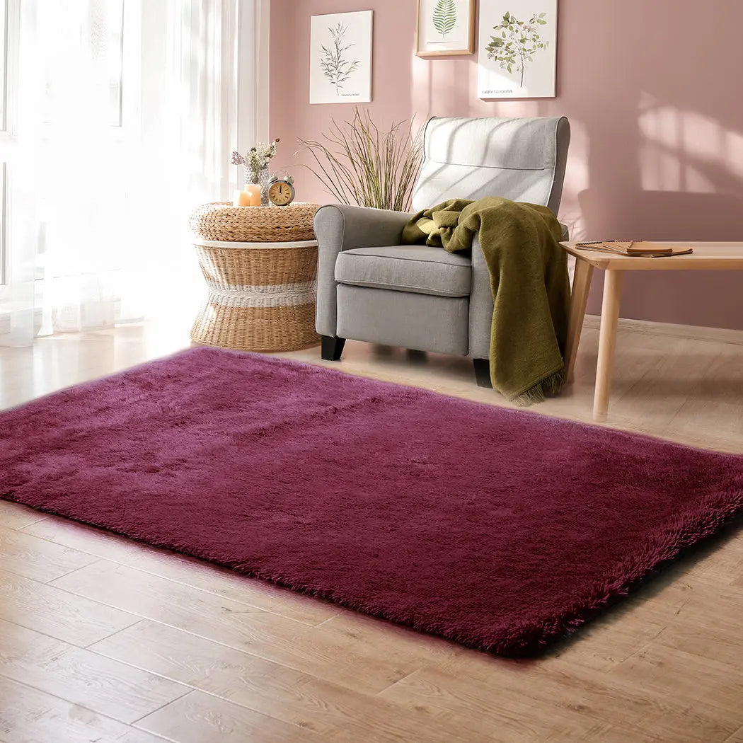 Designer Soft Shag Shaggy Floor Confetti Rug Carpet Decor 120x160cm Burgundy Deals499