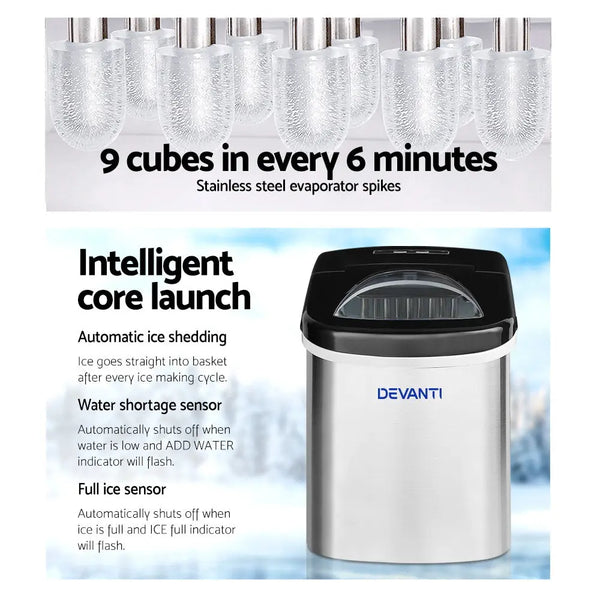 Devanti 2.4L Stainless Steel Portable Ice Cube Maker Deals499