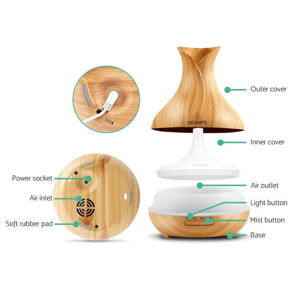 Devanti 400ml 4 in 1 Aroma Diffuser remote control - Light Wood Deals499