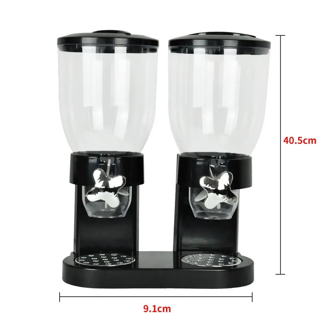 Double Cereal Dispenser Dry Food Storage Container Dispense Machine Black Deals499