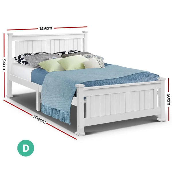 Double Size Wooden Bed Frame - White Deals499