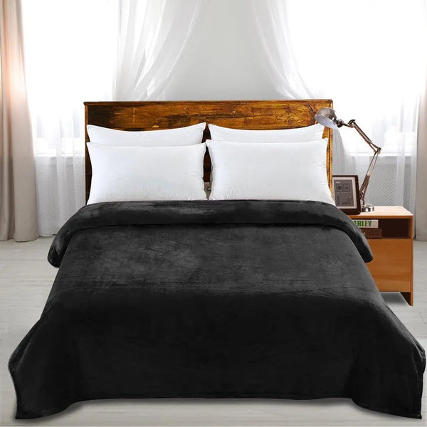 DreamZ 320GSM 220x240cm Ultra Soft Mink Blanket Warm Throw in Black Colour Deals499