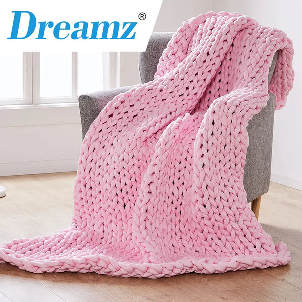 DreamZ Knitted Weighted Blanket Chunky Bulky Knit Throw Blanket 9KG Pink Deals499