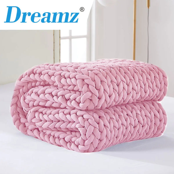 DreamZ Knitted Weighted Blanket Chunky Bulky Knit Throw Blanket 9KG Pink Deals499