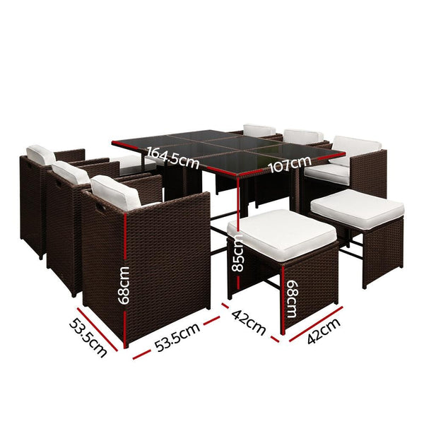 Gardeon 11 Piece PE Wicker Outdoor Dining Set - Brown & White Deals499