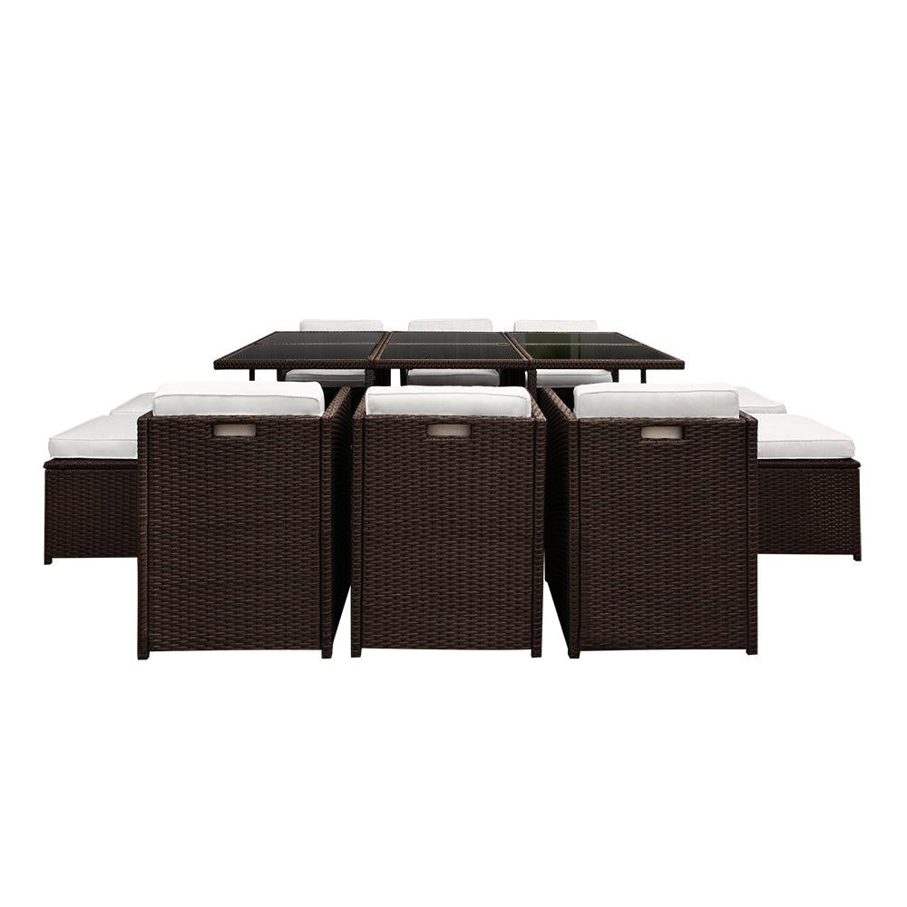 Gardeon 11 Piece PE Wicker Outdoor Dining Set - Brown & White Deals499