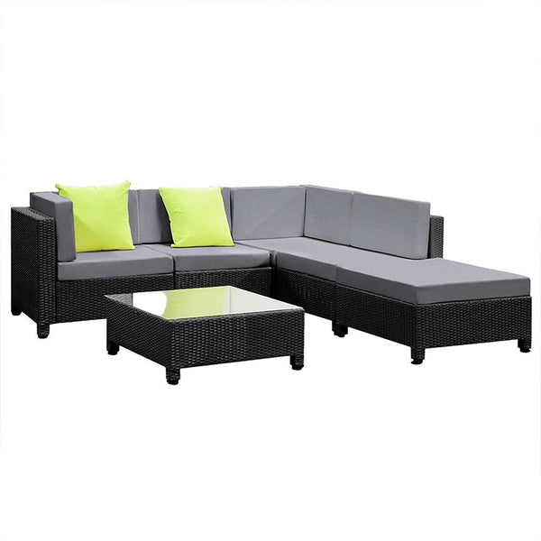 Gardeon 6pcs Outdoor Sofa Lounge Setting Couch Wicker Table Chairs Patio Furniture Black Deals499