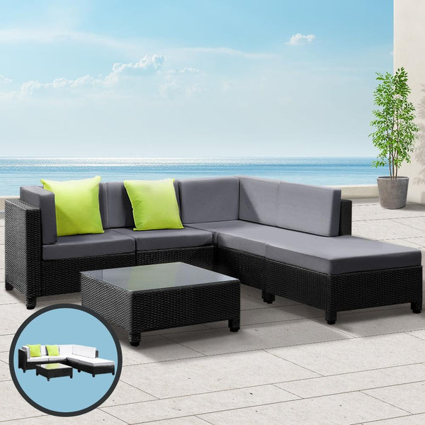 Gardeon 6pcs Outdoor Sofa Lounge Setting Couch Wicker Table Chairs Patio Furniture Black Deals499