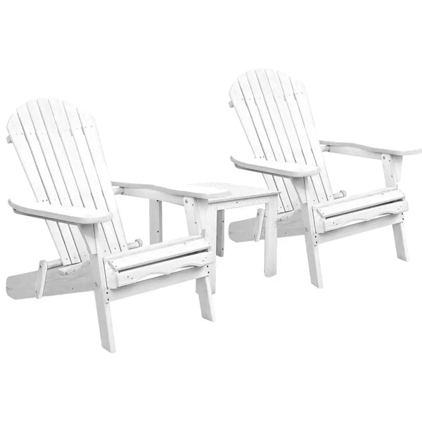 Gardeon 3 Piece Outdoor Adirondack Beach Chair and Table Set - White Deals499