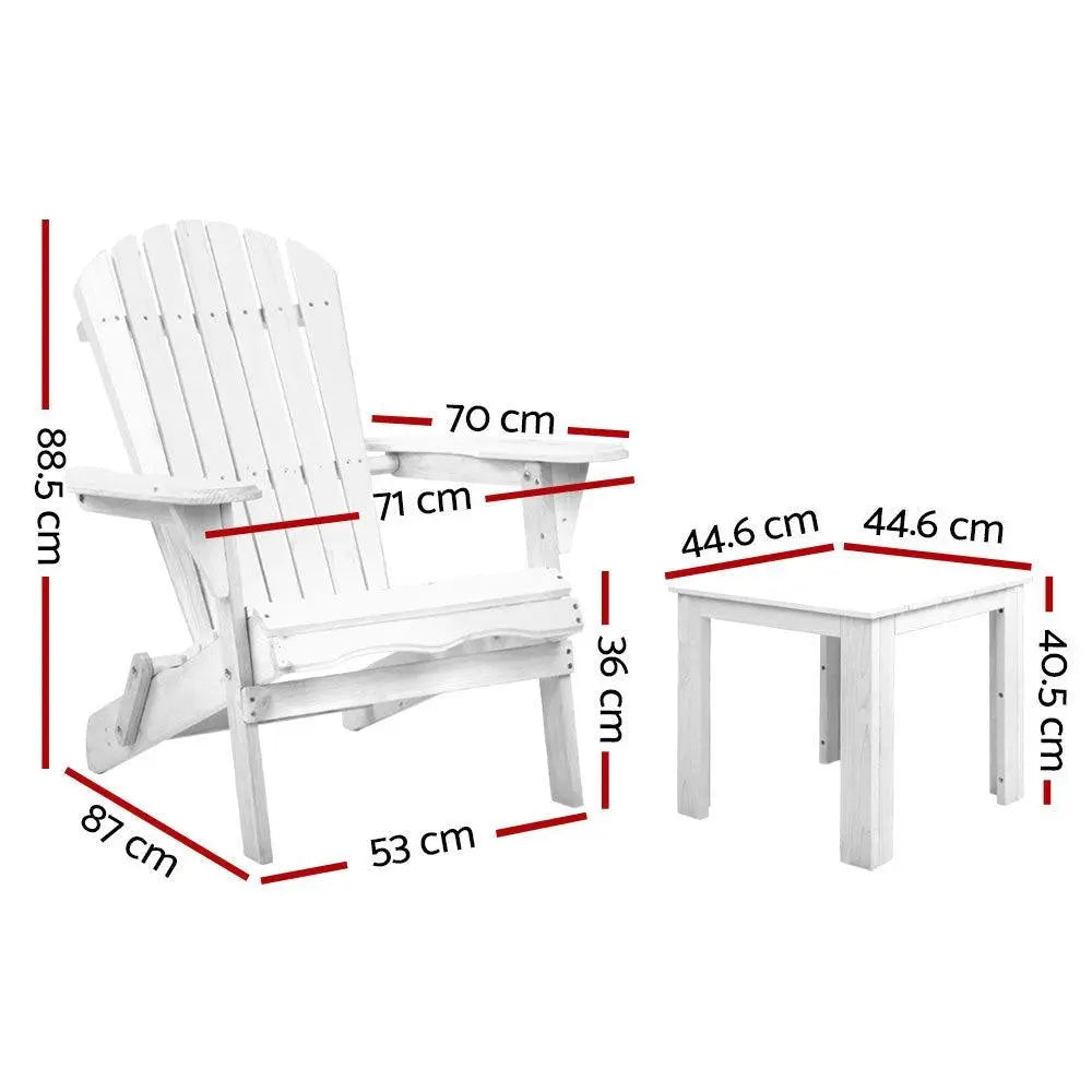 Gardeon 3 Piece Outdoor Adirondack Beach Chair and Table Set - White Deals499